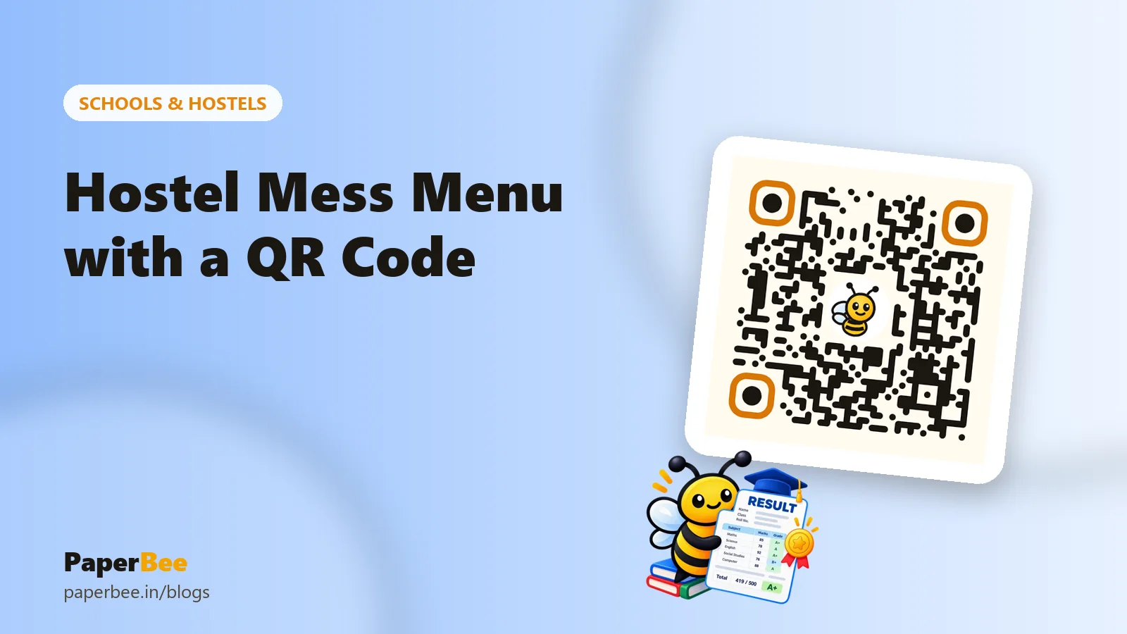 A honey-coloured QR code with a bee logo and the title Hostel Mess Menu with a QR Code