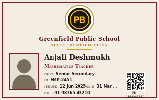 Real PaperBee staff ID card template with a maroon and gold academic seal design