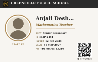 Real PaperBee staff ID card template in a formal charcoal and gold executive design